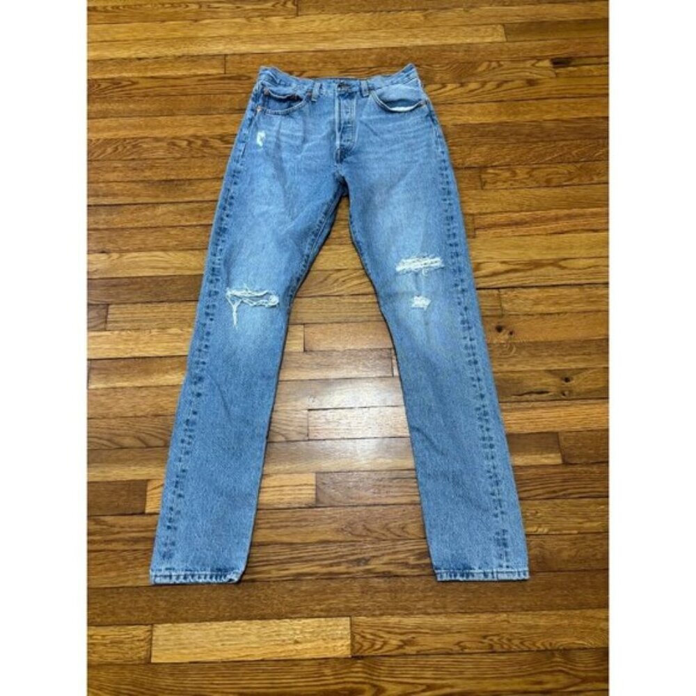 Levi's Womens 501S Skinny Jeans Sz 29 (29x32) Blue Distressed Denim Button Fly